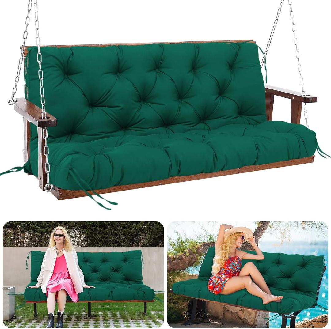 Porch Swing Cushions 48 inch Waterproof Outdoor Swing Cushion Replacement 2 Seater Thick 5in Patio Swing Cushions for Outdoor Furniture Bench (Dark Green-48x40inch)