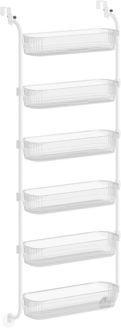 SONGMICS Over the Door Pantry Organizer, 6-Tier Kitchen Pantry Door Organizer with Adjustable Tall Baskets, Hanging Spice Rack, for Bedroom Bathroom Laundry Room, Transparent UKCS046WG01