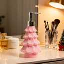 Christmas Soap Dispenser, Pink Flocking Effect Resin Hand Dish Soap Dispenser, Refillable Leak-Proof Decorative Pump Bottle for Bathroom Kitchen Holiday Decor Gift (Pink)