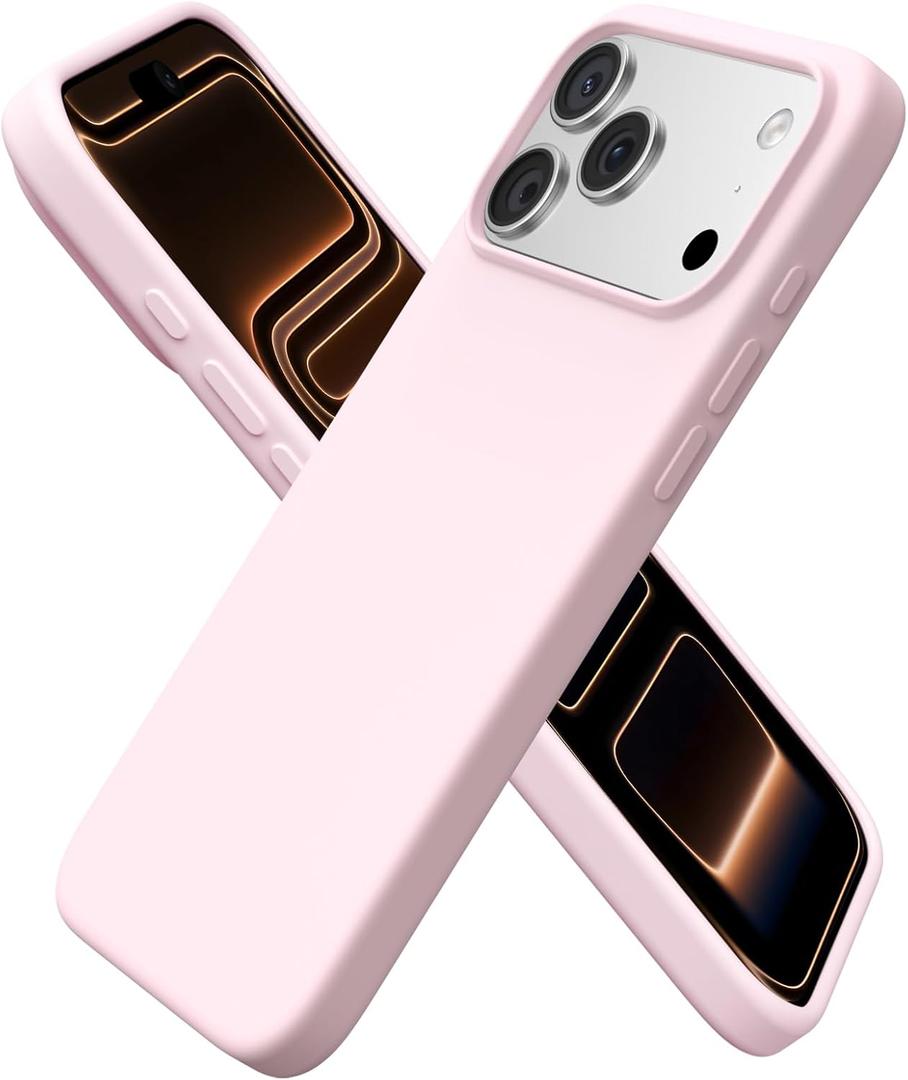 ORNARTO Compatible with iPhone 17 Pro Max Case 6.9", Slim Liquid Silicone 3 Layers Soft Gel Rubber Shockproof Protective Cover with Anti-Scratch Microfiber Lining-Chalk Pink