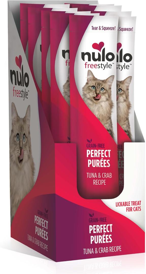 Nulo Freestyle Lickable Cat Treats - Perfect Pures Tuna & Crab, Squeezable Grain-Free Wet Cat Food Topper, High Moisture for Hydration, 48 x 0.5oz (EXP 11/25/27)