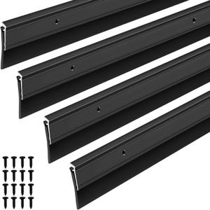 FoldTier 4 Pcs All-Season Door Sweep for Bottom of Door Exterior and Interior, Aluminum Alloy and Rubber, Commercial Weather Stripping Draft Stopper for Threshold Seal (1-3/4 x 36 Inch,Black)