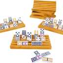 GOTHINK Mexican Train Dominoes Set, Double 12 Dominos Set for Kids Adults and Family, Dominoes Tile Board Game with Tiles Holders*8, Colorful Metal Trains*9, Wooden Hub, Scoreboards*2, Wooden Case