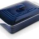 KOOV Ceramic Casserole Dish With Lid, Covered Rectangular Set, Lasagna Pan for Cooking, Baking Dish for Dinner, 9 x 13 Inches, Gradient Series (Gradient Blue)