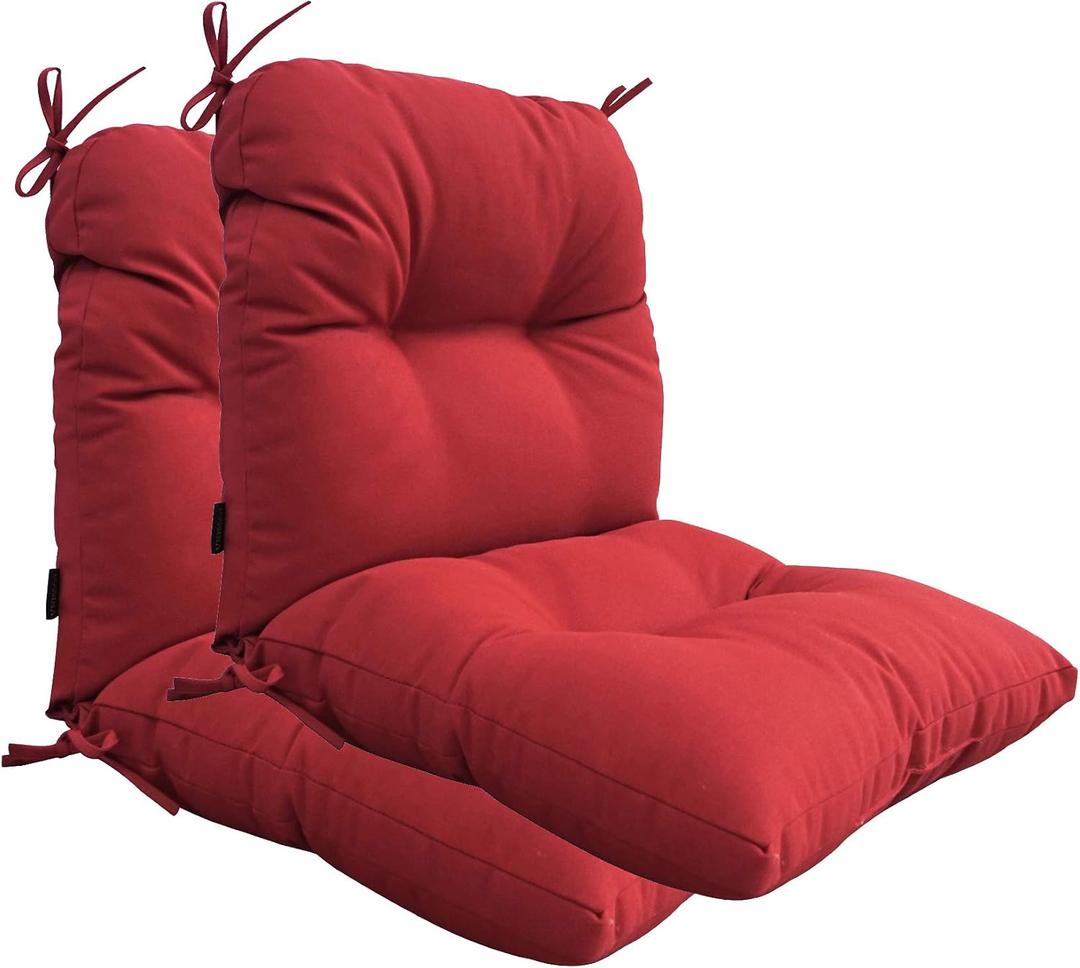 Outdoor Chair Cushions, Fade Resistant Replacement Tufted Cushion for Patio Dining Chair, Set of 2, Bright Red, 2 Count