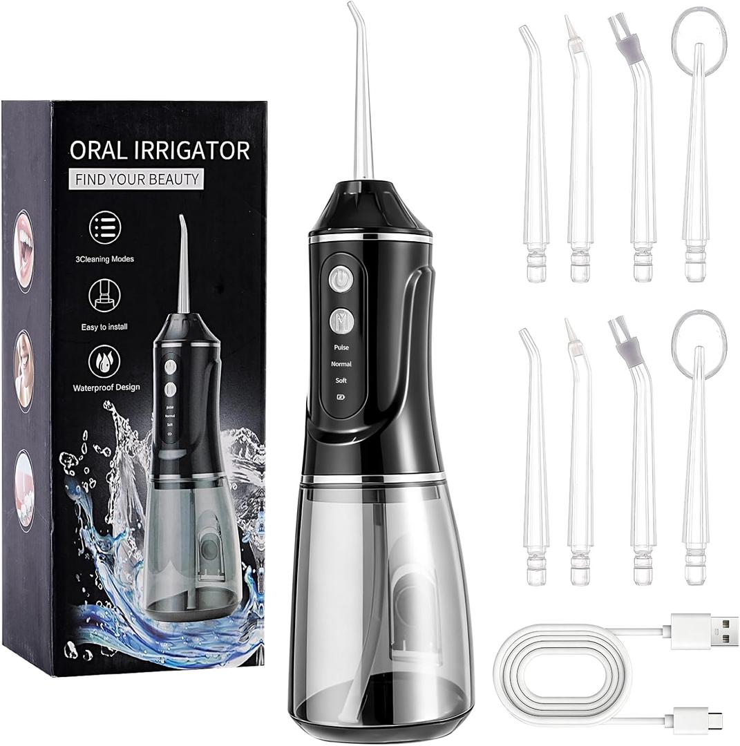 Cordless Water Dental Flosser for Teeth Cleaning, 380ML Large Water Tank & 8 Jet Tips, Portable Oral Irrigator with 3 Modes for Braces & Travel, IPX7 Waterproof Rechargeable Teeth Cleaner