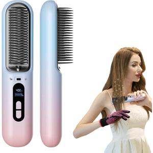 BEAUTYOVO Travel & TSA-Friendly Cordless Hair Straightener Brush - Professional Straightening Brush for On-The-Go | 65W Fast Charge in 30 Min | 6 Heat Settings & 300M Ions for Frizz-Free Salon Finish