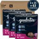 Goodnites Girls' Nighttime Bedwetting Underwear, Size Extra Large (95-120 lbs), 63 Ct (3 Packs of 21)
