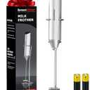 Bonsenkitchen Powerful Milk Frother with Stand for Coffee, Fast Handheld Drink Mixer with Stainless Steel Whisk, Battery Operated Hand Frother Stirrer Wand-Silver (Compact)