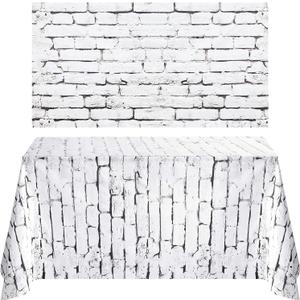 Chuangdi 2 Pcs 4.5 x 9 Feet Stone Wall Backdrop Stone Wall Scene Setter Wallpaper Curtains Door Removable Tablecloth Photo for Medieval Castle Winter Halloween Christmas Party(White,Brick)