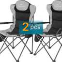 ABSCONDO Camping Chairs for Adults, Oversized Folding Camp Chair for Outdoor with Cup Holder & Cooler Bag, XL Heavy Duty Lawn Chairs Supports up to 350lbs (2 Pcs) (Black)
