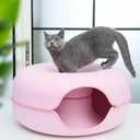 Cat Cave, Cat Tunnel Bed, Premium Cave Donut Tunnel Bed Set with Interactive Soft Cat Toys, Donut Design - Ideal Houses for Indoor by Luniko Shop (Pink)