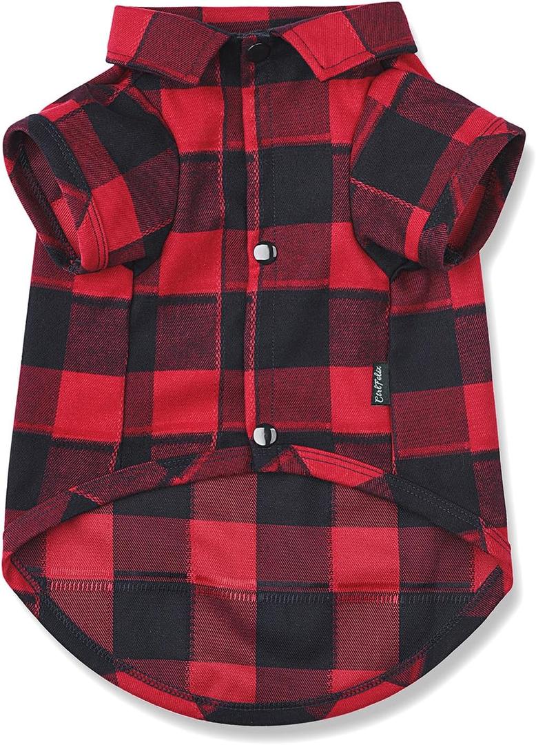 Dog Shirt Plaid Puppy Clothes for Small Medium Large Dogs Cats Boy Girl Kitten Soft Pet T-Shirt Breathable Tee Outfit Adorable Grid Apparel Halloween Thanksgiving [Red, S]