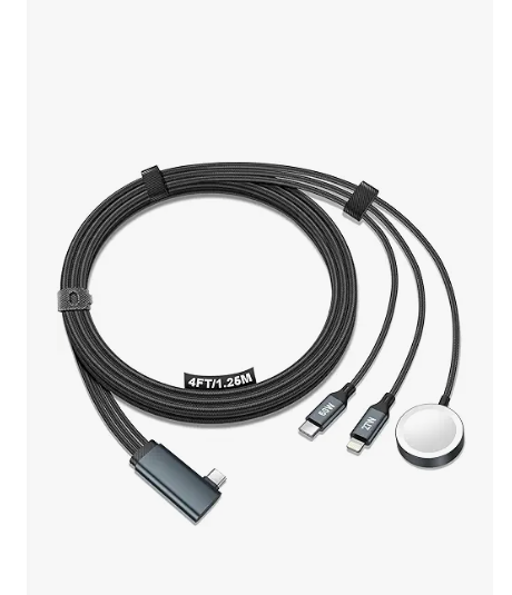 ANVOSED 60W Fast Charging Cable for Apple Watch Charger, 6-in-1 Portable Multi Charging Cable for iPhone, Apple Watch Series 1–11/SE/Ultra, Travel Essentials for Car