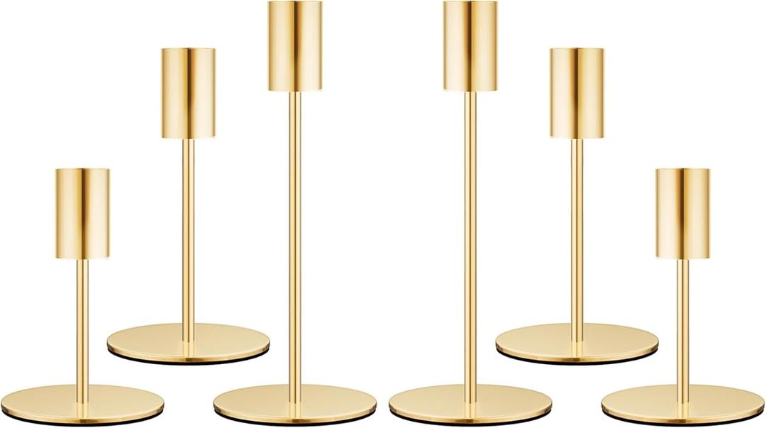 zeochyni Set of 6 French Gold Taper Candle Holders Candlestick Holders, Decor Candle Stick Candle Holder for Table or Mantel Centerpiece, Wedding, Dinning, Party Home Decor