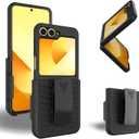 Ailiber for Samsung Galaxy Z Flip 6 Case with Belt Clip, Flip6 Holster Case with Screen Protector, Swivel Kickstand Holder, Slim Shockproof Shell Full Body Pouch Phone Cover for Flip 6-Black