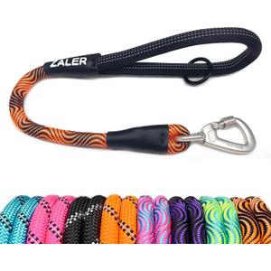 ZALER Short Dog Leash, 18 Inches Rope Traffic Leashes for Dogs, Reflective Dog Lead with O-Ring, Heavy Duty Pet Leash for Large and Medium Dogs (18'' Black Orange)