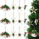 Thyle 12 Pcs Beach Christmas Ornaments Set Handmade Natural Seashell Starfish Conch Crafts with Pine Cones Berry Bell Hanging Ornaments for Home Christmas Tree Holiday Party Decoration