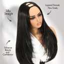 Quantum Love Yaki Straight Layered U Part Wigs V Part Glueless Clip in Half Wigs for Women Realistic Natural Looking Heat Resistant Synthetic Hair(24inch,Natural Black)