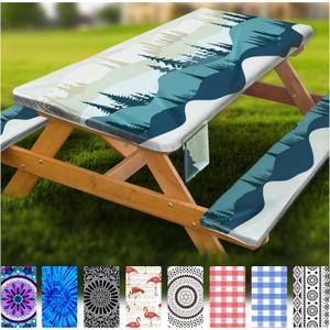 Fitted Picnic Table Cover with Bench Covers Waterproof Elastic Edges Rectangle Patio Tablecloth Outdoor Camping Essentials Stuff Rv Accessories Summer Trip Travel Supplies Party Camper Gifts, 6 ft