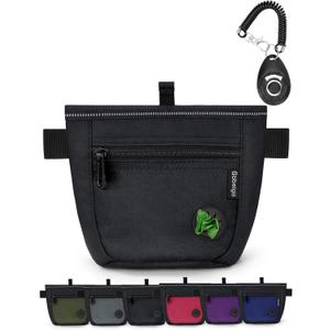 Gobeigo Dog Treat Pouch and Training Clicker, Upgrade Two Magnetic Closure to Prevent Spills, 2 Cup Treat Bag with Poop Bag Dispenser, Metal Clip Waist Belt Fanny Pack for Pet Walk (Black)