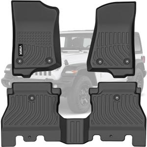 Floor Mats fit for Jeep Wrangler JL 2018-2024 (Not for JK or 4XE), TPE Rubber Car Mats All Weather Custom Floor Liners for Jeep Wrangler JL 4 Door 1st and 2nd Row Front & Rear Non-Slip Odorless, Black