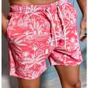 Verdusa Men's Leopard Swim Trunks Drawstring Waist Swimwear Summer Beach Shorts with Pockets Red XX-Large (Red, XXL)