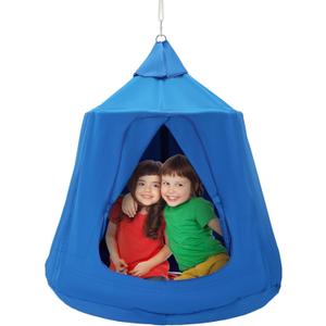 VEVOR Hanging Tree Tent, 330 LBS Capacity Hanging Tent Swing for Indoor and Outdoor Hammock Sensory Swing Chair w/LED Lights String, Inflatable Base, Ceiling Swing Pod Play Tent for Kids & Adults (Blue)