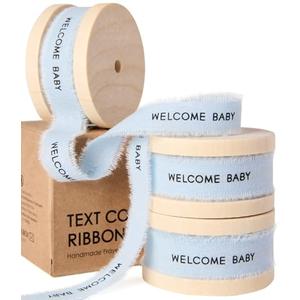 Vitalizart Welcome Baby Cotton Ribbon 5/8 Inch Natural Handmade Frayed Fringe Ribbons 15 Yd for Baby Shower Crafts Decor Gift Wrapping