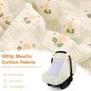 Car Seat Cover Baby, HNHUAMING Muslin Cotton Carseat Covers for Babies Girls Boys Summer Infant Car Seat Covers Canopy, Cozy Newborn Carseat Covers Stroller Cover with Breathable Mesh Window, Floral