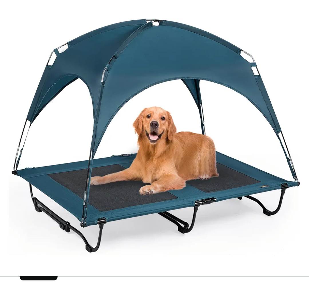 47 Inch Elevated Cooling Large Dog Bed with Removable Canopy, Raised Beds for Large Dogs with Washable Breathable Mesh, Dog Cot for Big Dogs, Indoor/Outdoor Pet Cot with Canopy