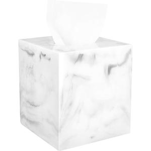 Luxspire Resin Paper Tissue Box Cover Holder, Square Facial Tissue Case, Pumping Paper Roll Toilet Paper Holder Napkin Dispenser for Office Bedroom Car Bathroom Vanity Accessories Decor, Marble White