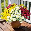 Aufind 12 Bundles Artificial Daisies Flowers Outdoor Fake Plants Fake Foliage Greenery Faux Plants for Graves Hanging Outside Planter Window Box Wedding Decoration