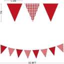 32Ft Red Gingham Party Decorations Red White Plaid Checkered Triangle Flag Pennant Fabric Garland for Birthday Baby Shower Carnival Picnic Pizza Hot Dog Farm Apple Italian Summer Party Supplies