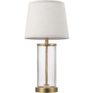 Globe Electric 61000063 20" Fillable Ribbed Glass Table Lamp, Matte Brass Accents, Beige Linen Shade, On/Off Rotary Switch on Socket, for Living Room, Bedroom, Office, Home Dcor (Gold Maya)