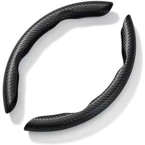 2PCS Non-Slip Carbon Fiber Segmented Car Steering Wheel Cover Steering Wheel Protector Snap On Steering Wheel Cover Universal Steering Wheel (black)