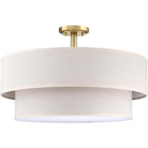 4 Light Semi Flush Mount Close to Ceiling Light Fixture,Cream Linen Fabric Shade Brushed Bronze Finish 20 inch for Bedroom,Living Room,Dining Room Hallway