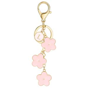 3 x XGALBLA Women's Flower Keychain, Cute Flower Initial Letter L Keychain, Bag Charms Enameled Keychain Handbags Purse Accessories(Pink L)