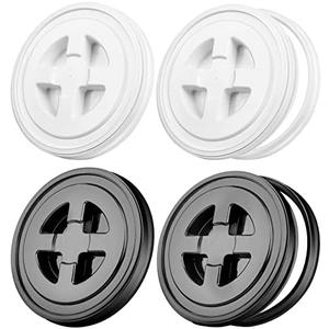Aodaer 4 Pieces Seal Lid 5 Gallon Bucket Twist Lid Food Storage Container Lid Reusable Plastic Seal Lid Food Storage Container Lids (Black, White)
