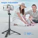 Selfie Stick Travel Tripod for Cell Phone with Remote Control and Phone Holder, Extendable Selfie Stick for iPhone, iPhone Tripod for Video Recording, 50 Inch, Black