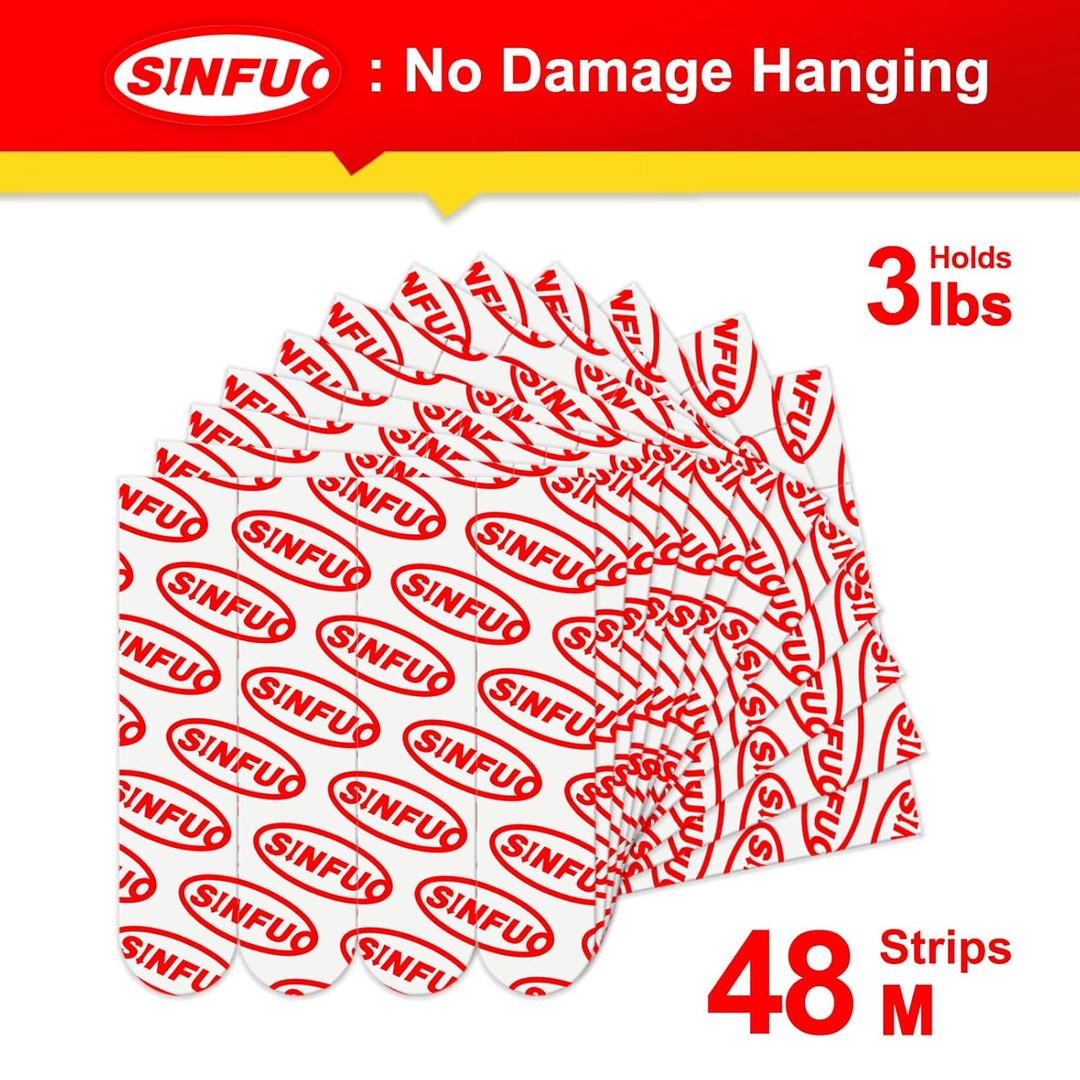 48 Medium Picture Tape for Walls No Damage, Adhesive Strips for Wall Hooks, Removable Picture Hanging Strips, Residue Free Tape Home Double Sided Tape Heavy Duty Variety Pack