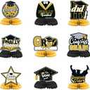 Kailinst 9Pcs Graduation Party Decorations Congrats Graduation Centerpieces 2025 Congrats Grad Table Decor Center Pieces Gold Black Congratulation Graduates School College University Celebration Decor