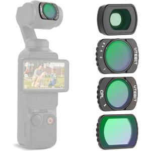 UTEBIT 3 Pack Filter Set with 0.75X Wide Angle Lens,Magnetic Variable Fader ND2-32 CPL Filter Black Diffusion 1/4 Filter Compatible with DJI Osmo Pocket 3 Creator Combo, Multiple Lens/HD Optical Glass