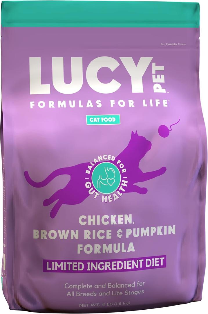 Lucy Pet Products Pet Chicken, Brown Rice & Pumpkin, LID Cat Food 4lb (EXP 10/14/26)