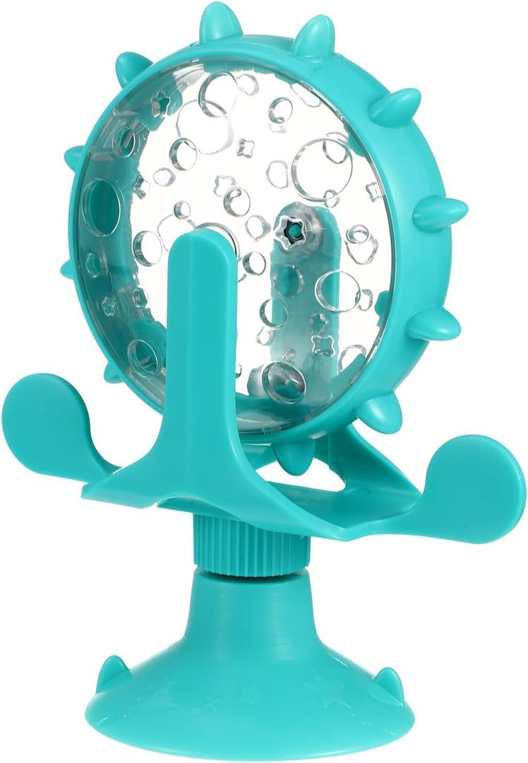 iplusmile Interactive Cat Treats Dispenser Toy, 360 Degree Rotating Windmill Toys Fun Pet Puzzle Cat Feeder Toy for Small Pets, Exercise Wheel Feeder Toy with Suction Cup, Blue