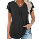 WNEEDU Flowy Tops for Women Summer Dressy Tunic flutter Sleeve V Neck Shirts Dressy Blouses for Womens Loose Fit Black, medium