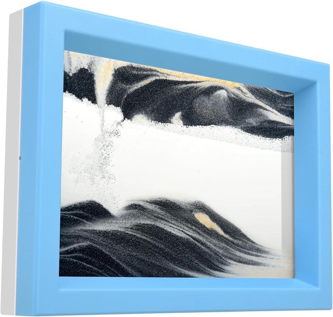 Moving Sand Art Liquid Motion Bubbler Flowing Sand Art Picture Desktop Sensory Calming Fidget Toy Voted Best Gift!(Ocean Heart) (Black)