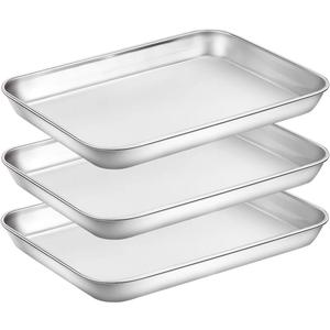 Baking Sheet Pan for Toaster Oven, Stainless Steel Baking Pans Small Metal Cookie Sheets by Umite Chef, Superior Mirror Finish Easy Clean, Dishwasher Safe, 9 x 7 x 1 inch, 3 Piece/set