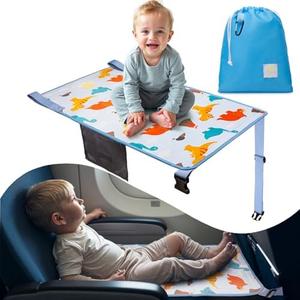Snoozy Toddler Airplane Seat Extender - Airplane Must Haves for Kids, Airplane Seat Extender for Kids, with Carry Bag, Toddler Travel Essential, Airplane Travel Essentials Kids (Dinosaur Blue)