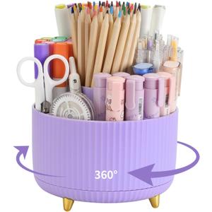 Camelmother Pen Holder For Desk With 5 Slots 360Rotating Pencil Holder Makeup Organiezr Teacher Supplies Office decor (purple)